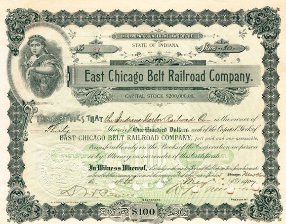 East Chicago Belt stock cert
